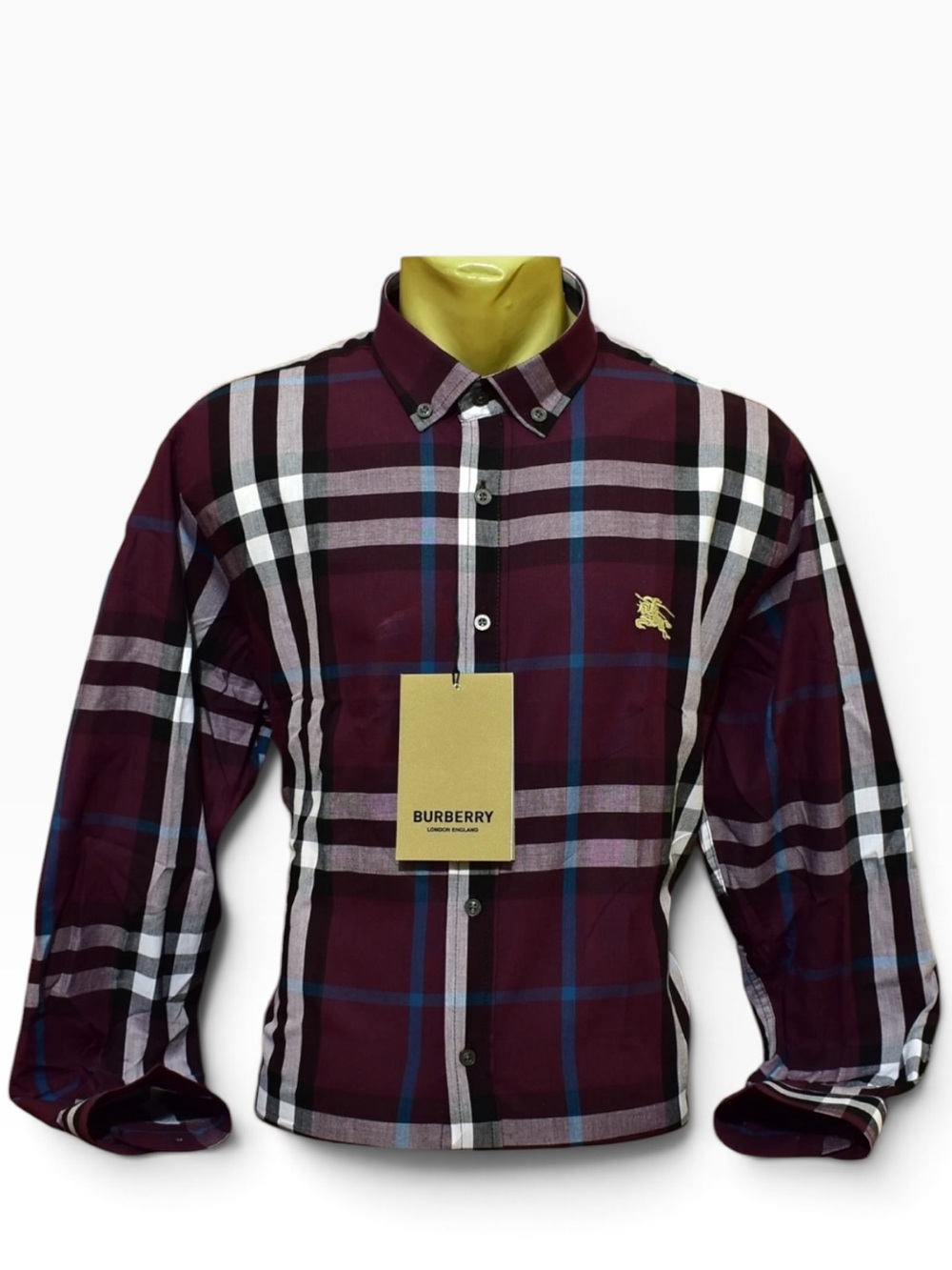 Burberry Men's Maroon Plaid Button-Down Shirt size M